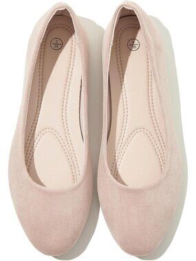 Women's Nude Pink Round Toe Dressy Comfortable Suede Ballerina Ballet Flats